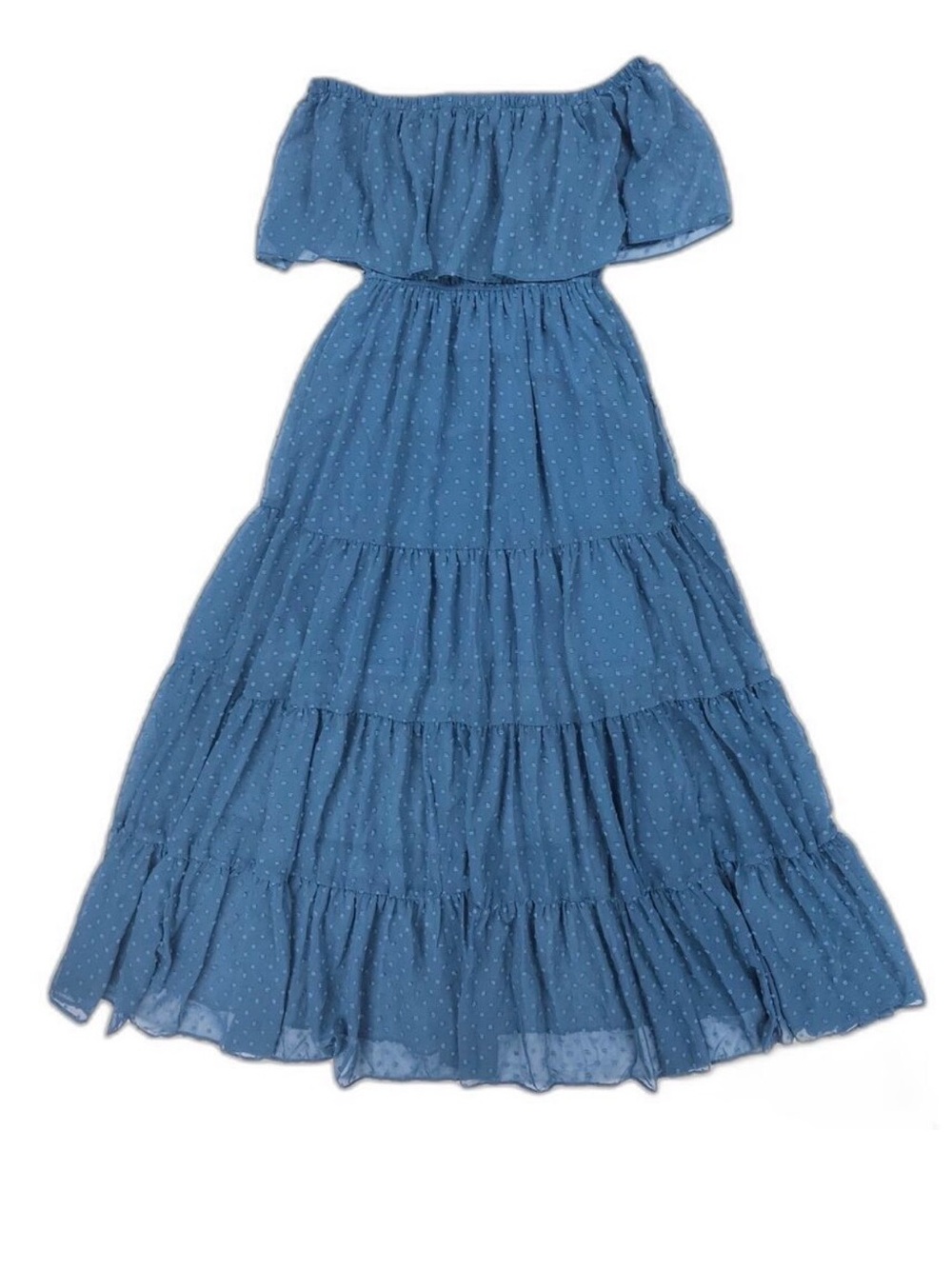 Off-Shoulder Blue Maxi Dress with Ruffle Bodice - Picture 5 of 9